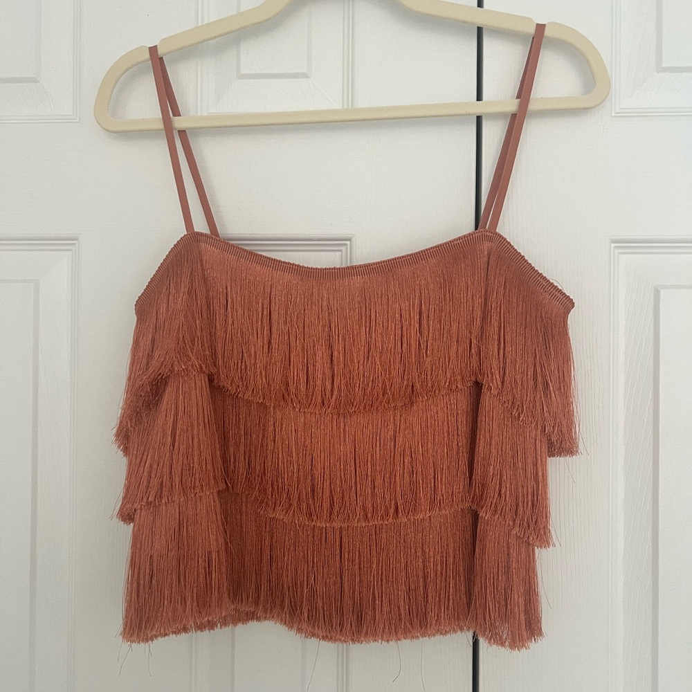 NWT Mango Fringe Layered Rust Cami Top